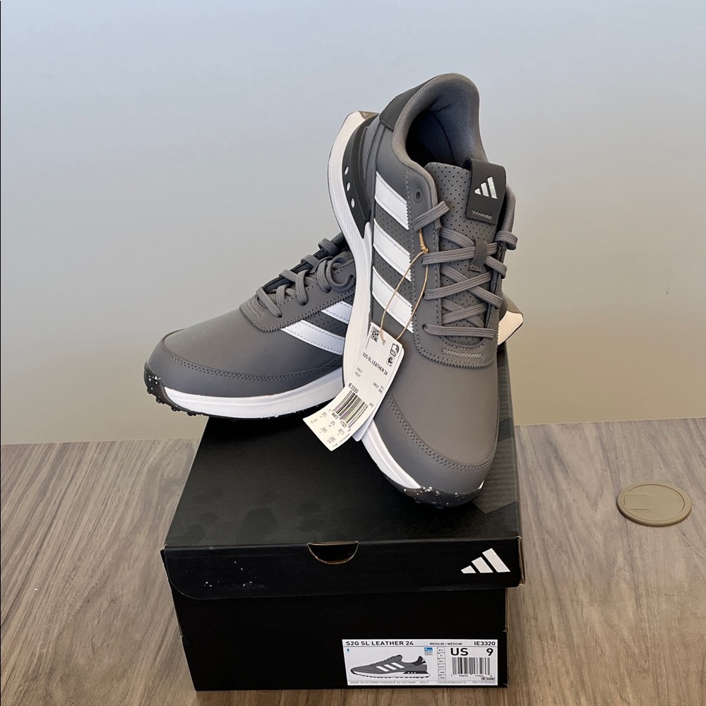 Adidas S2G SL Leather Men's Charcoal and White Spikeless Golf Shoe